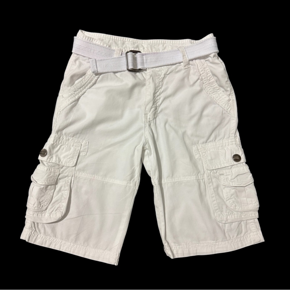 RawX Boy’s Regular-Fit Belted Cargo Shorts - White Size:14